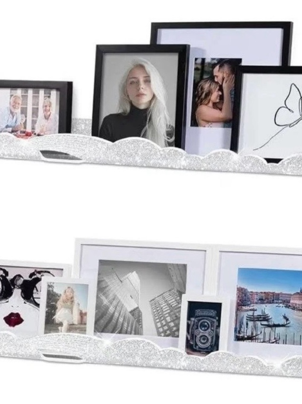 Glitter Silver Photo Frame Ledge - Home Accents
